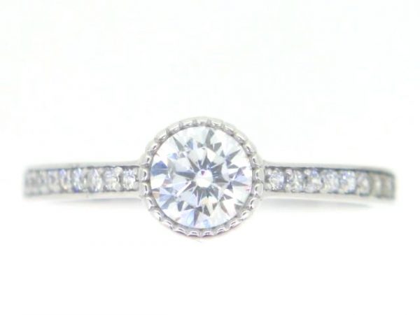 Cubic Zirconia Bezel with Shoulder Stones Ring 10KT WG  *CLEARANCE-FINAL SALE*