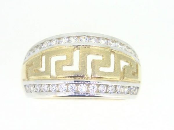 Greek Key Cubic Zirconia Wide Dome Ring 10KT TT    *CLEARANCE-FINAL SALE*