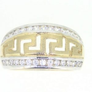 Greek Key Cubic Zirconia Wide Dome Ring 10KT TT
