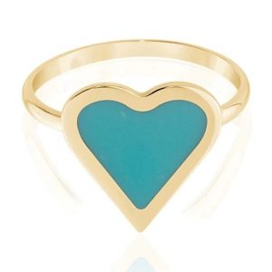 Modern Heart Turquoise Enamel Inlay Ring 10KT   *CLEARANCE-FINAL SALE*