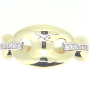 Puffed Mariner Link Design Cubic Zirconia Ladies Ring 10KT