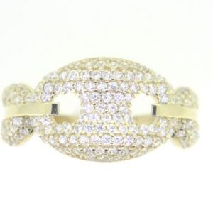 Puffed Mariner Link Design Cubic Zirconia Pave Ladies Ring 10KT