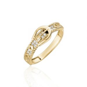 Belt Buckle with Cubic Zirconia Ladies Ring 10KT/3MM  *CLEARANCE-FINAL SALE*