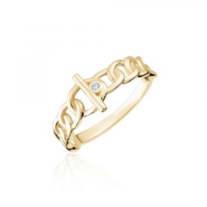 Toggle Design Curb Link with Cubic Zirconia Ladies Ring 10KT/4MM