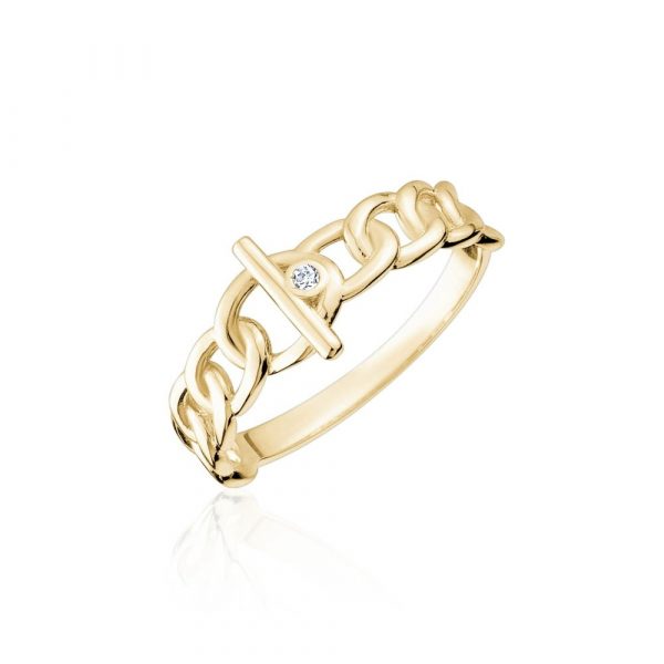 Toggle Design Curb Link with Cubic Zirconia Ladies Ring 10KT/4MM