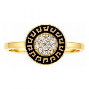 Greek Key Round Black Enamel w/ Cubic Zirconia Ladies Ring 10KT  *CLEARANCE-FINAL SALE*