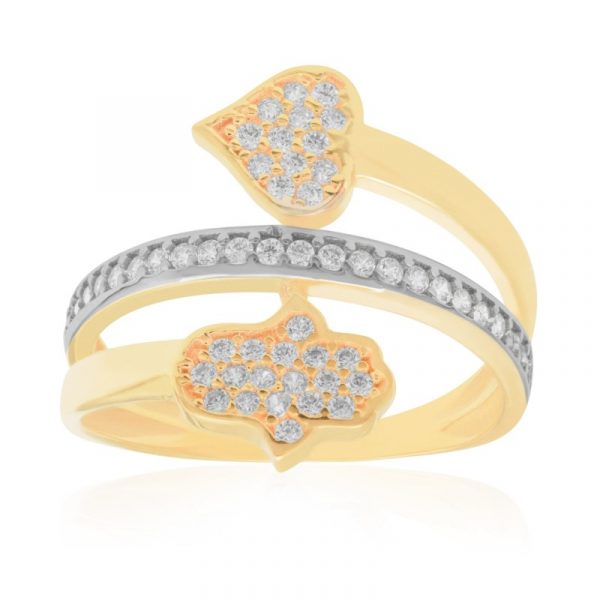Hamsa & Heart Cubic Zirconia Pave Ladies Ring 10KT   *CLEARANCE-FINAL SALE*