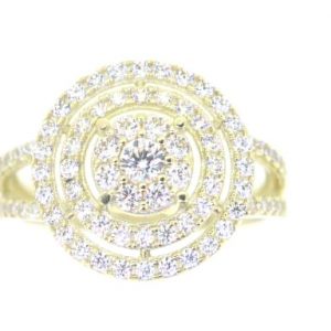Cubic Zirconia Round Cluster & Double Halo with Accented Split Shank Ladies Ring 10KT/15MM