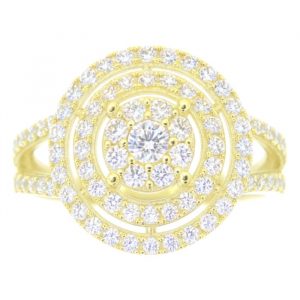 Cubic Zirconia Round Cluster & Double Halo with Accented Split Shank Ladies Ring 10KT/15MM