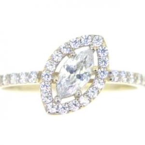 Cubic Zirconia Marquise Shape Halo with Accented Shank Ladies Ring 10KT
