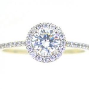 5.5MM Cubic Zirconia Halo with Accented Shank Ladies Ring 10KT