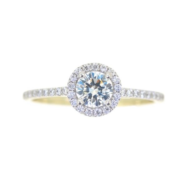 5.5MM Cubic Zirconia Halo with Accented Shank Ladies Ring 10KT
