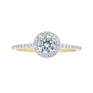 5.5MM Cubic Zirconia Halo with Accented Shank Ladies Ring 10KT