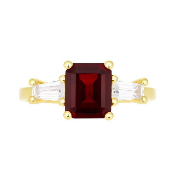 Sim. Ruby 8x6mm with Cubic Zirconia Baguettes Ladies Ring 10KT