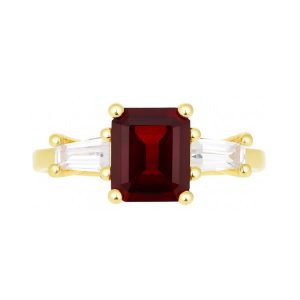 Sim. Ruby 8x6mm with Cubic Zirconia Baguettes Ladies Ring 10KT