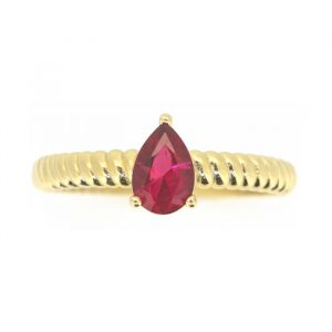 Sim. Ruby Pear Shape 7x5mm with Ribbed Shank Ladies Ring 10KT
