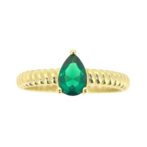 Sim. Emerald Pear Shape 7x5mm with Ribbed Shank Ladies Ring 10KT