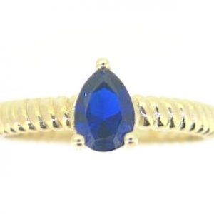 Sim. Blue Sapphire Pear Shape 7x5mm with Ribbed Shank Ladies Ring 10KT