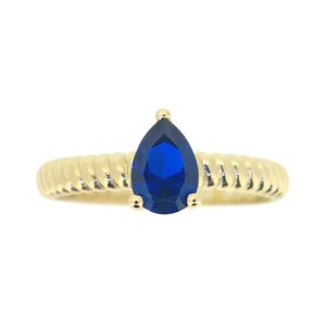 Sim. Blue Sapphire Pear Shape 7x5mm with Ribbed Shank Ladies Ring 10KT