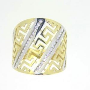 Greek Key Wide Band with Cubic Zirconia Ladies Ring 10KT/20MM