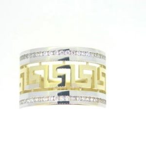 Greek Key Wide Band with Cubic Zirconia Ladies Ring 10KT TT/12MM