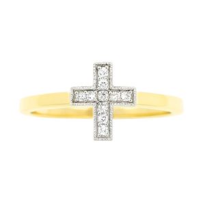 Cross with Cubic Zirconia Dainty Ring 10KT/10MM  *CLEARANCE-FINAL SALE*