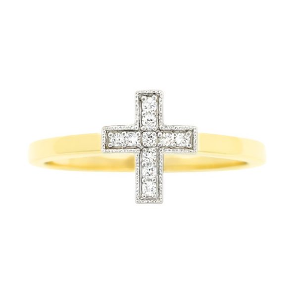 Cross with Cubic Zirconia Dainty Ring 10KT/10MM  *CLEARANCE-FINAL SALE*