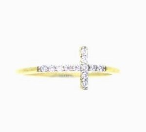 East West Cross with Cubic Zirconia Dainty Ring 10KT/7MM