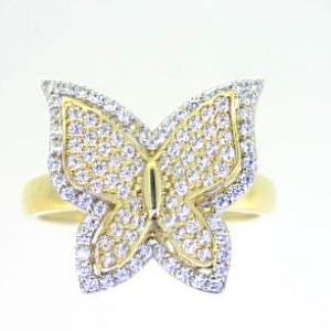 Cubic Zirconia Pave Butterfly Ladies Ring 10KT TT/16MM