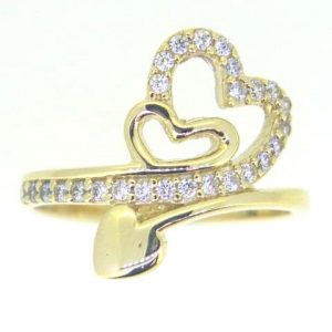 Triple Heart Cubic Zirconia Ladies Ring 10KT