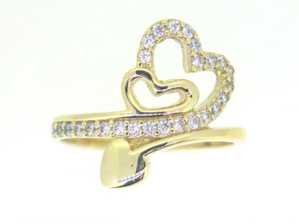 Triple Heart Cubic Zirconia Ladies Ring 10KT