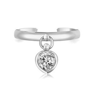 Dangle Heart with Cubic Zirconia Toe Ring 10KT WG/Adjustable