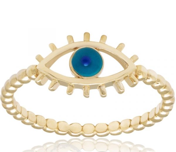 Blue Evil Eye w/ Lashes Beaded Band Ring 10KT/SIZE 8