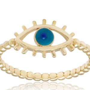 Blue Evil Eye w/ Lashes Beaded Band Ring 10KT/SIZE 8