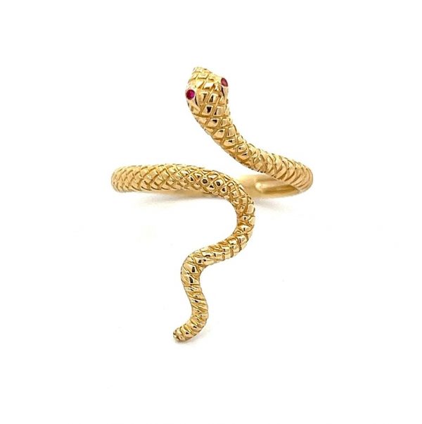 Snake Textured with Sim. Ruby Eyes Ring 10KT/30MM