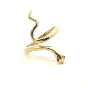 Snake High Polish with Sim. Ruby Eyes Ring 10KT/26MM