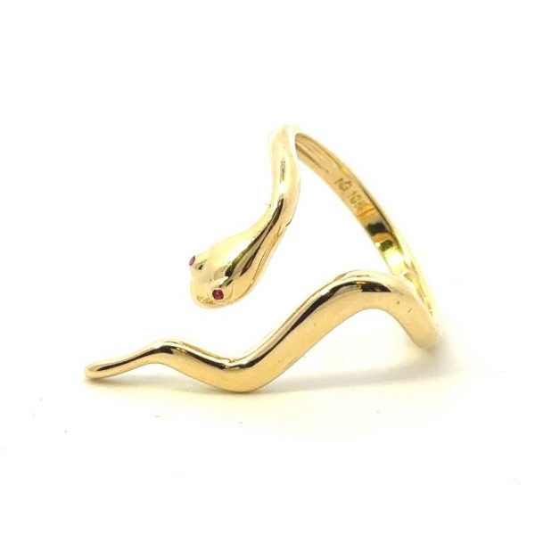 Snake High Polish with Sim. Ruby Eyes Ring 10KT/23MM