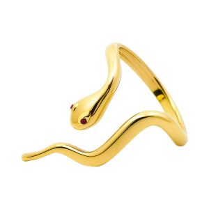 Snake High Polish with Sim. Ruby Eyes Ring 10KT/23MM