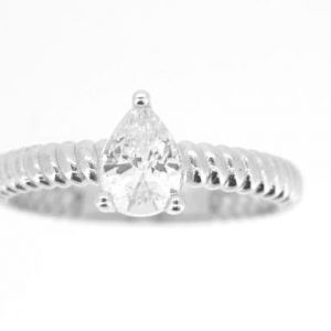 Pear Shape 7x5mm Cubic Zirconia Solitaire Ladies Ring 10KT WG/3MM
