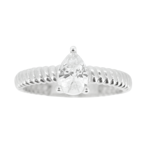 Pear Shape 7x5mm Cubic Zirconia Solitaire Ladies Ring 10KT WG/3MM
