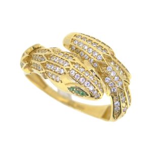Snake with Sim. Green Eyes & Cubic Zirconia Pave Ladies Ring 10KT