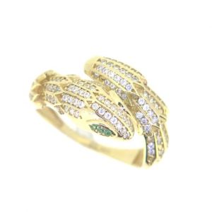 Snake with Sim. Green Eyes & Cubic Zirconia Pave Ladies Ring 10KT