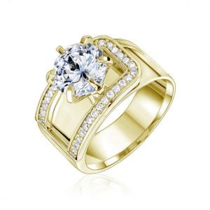 Cubic Zirconia Wide Buckle Style Engagement Ring 10KT