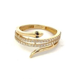 Four Band Snake with Cubic Zirconia & Sim. Black Eyes Ladies Ring 10KT