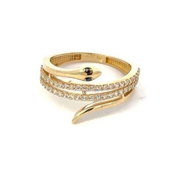 Four Band Snake with Cubic Zirconia & Sim. Black Eyes Ladies Ring 10KT