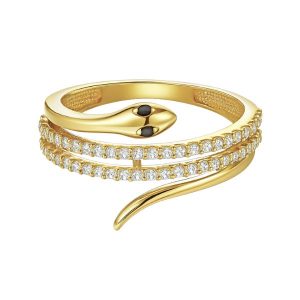 Four Band Snake with Cubic Zirconia & Sim. Black Eyes Ladies Ring 10KT