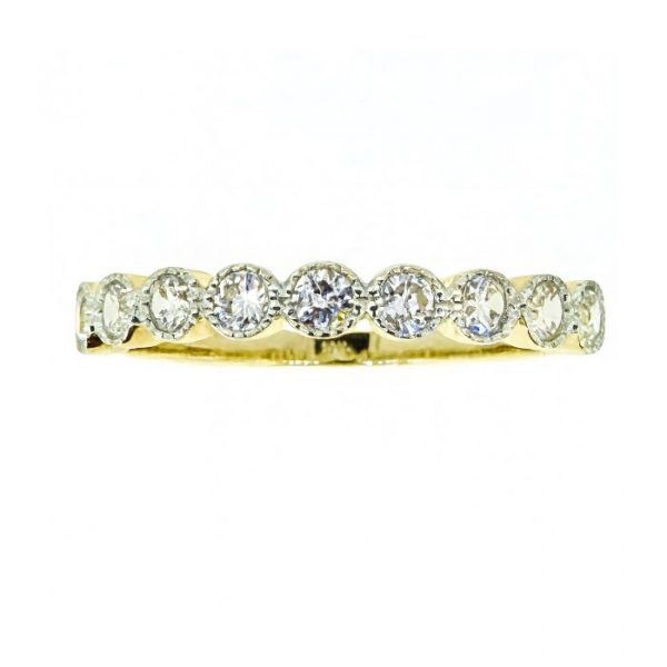 9 Cubic Zirconia Vintage Bezel Edge Ladies Anniversary Stacking Band 10KT/3MM