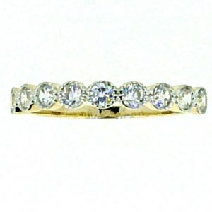 9 Cubic Zirconia Vintage Bezel Edge Ladies Anniversary Stacking Band 10KT/3MM