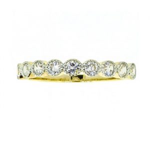 9 Cubic Zirconia Vintage Bezel Edge Ladies Anniversary Stacking Band 10KT/3MM