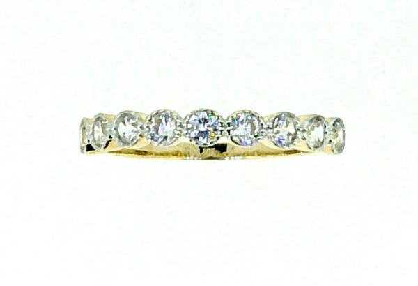 9 Cubic Zirconia Vintage Bezel Edge Ladies Anniversary Stacking Band 10KT/3MM